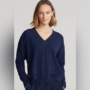 RLX RALPH LAUREN Womens Large Navy Blue V Neck Long Sleeve Golf Pullover Top
